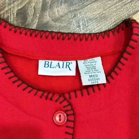 Blair Womens Ugly Christmas vest red with bears and trees. Size med button up - Picture 4 of 14